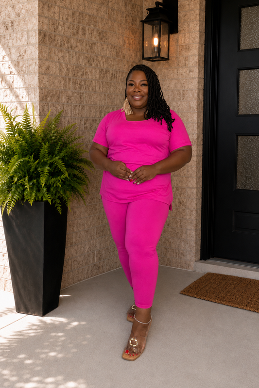Comfy & Chill 2 Piece Legging Set-Hot Pink